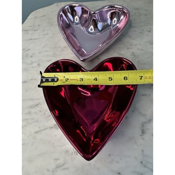 (2) NWT Heart Candy Dish Shiny Pink Red Metallic Bowls Valentines Kohls MSRP $36 - Picture 8 of 12